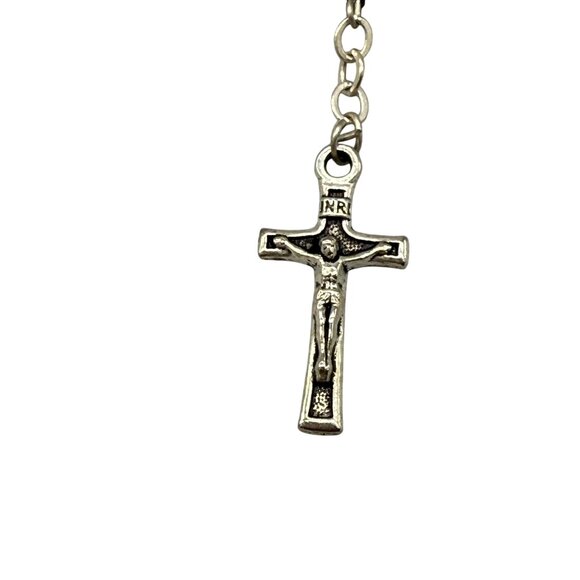 VTG Black Beads Our Lady of Fatima Rosary Chain Bangle Bracelet Silver Tone - Picture 4 of 6